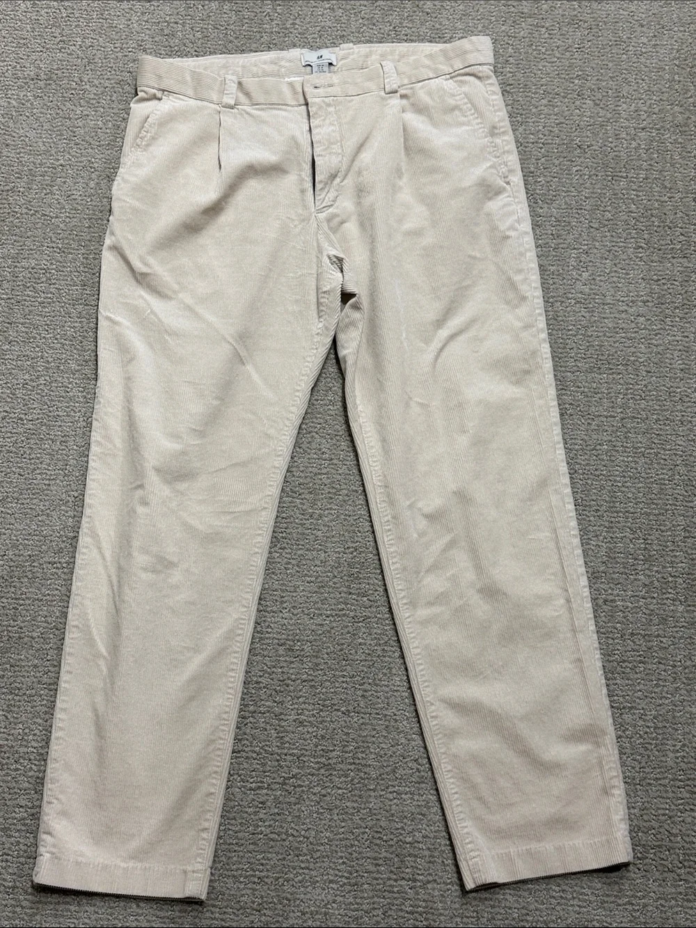 H&M Men's Corduroy Trousers in Light Cream
